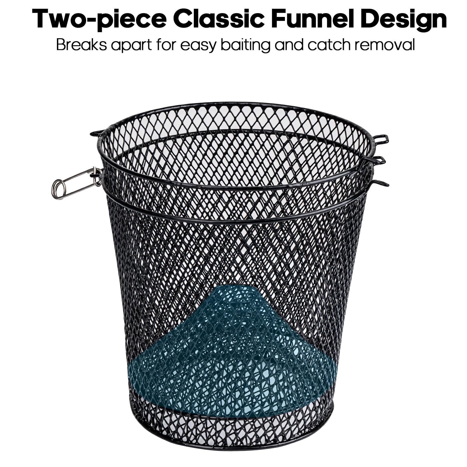 Crawfish bait trap showing two 1.4-inch entry holes