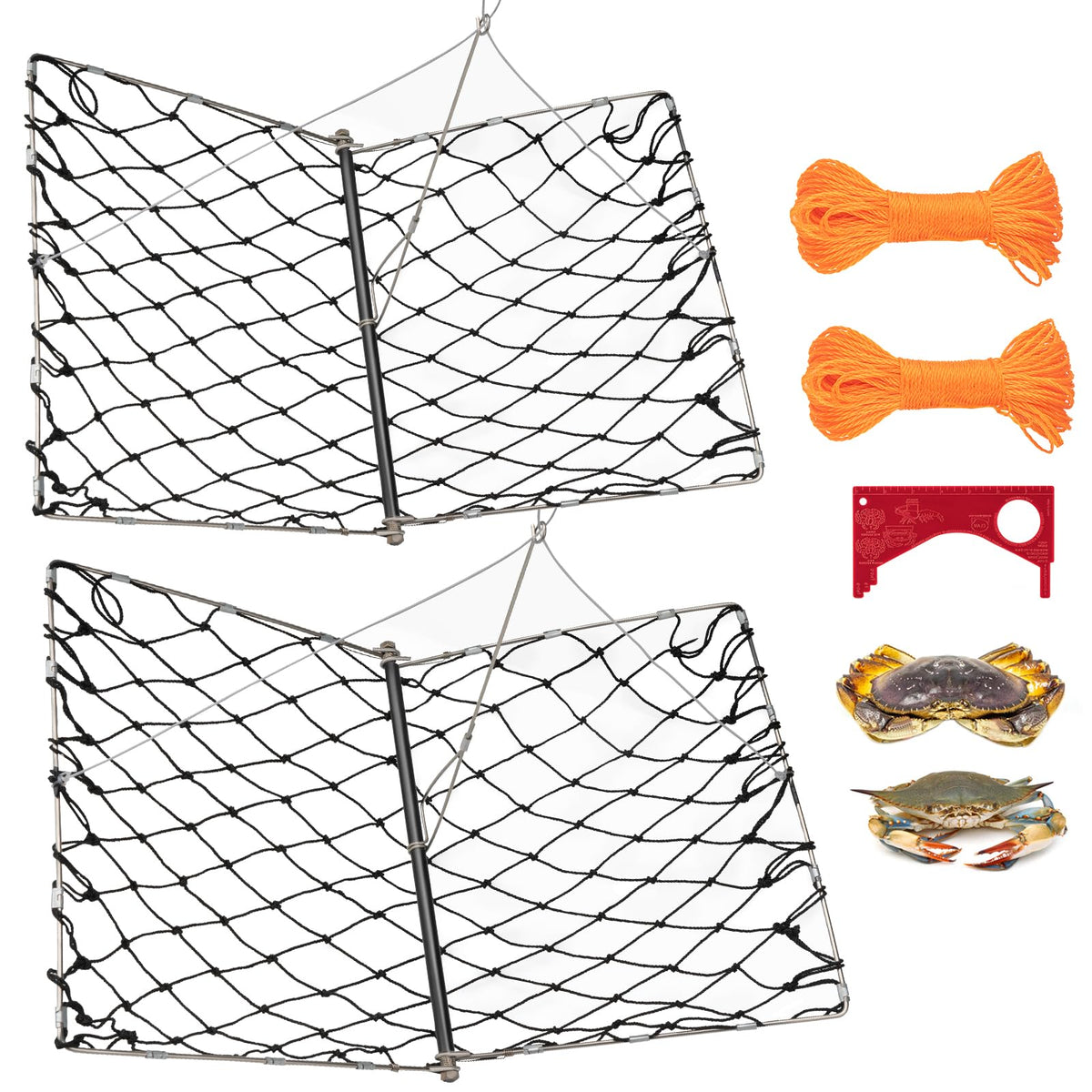 QualyQualy 2-Set Castable Crab Trap folded open with rope and bait clip