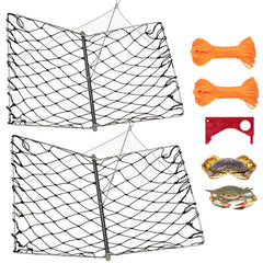 QualyQualy 2-Set Castable Crab Trap folded open with rope and bait clip