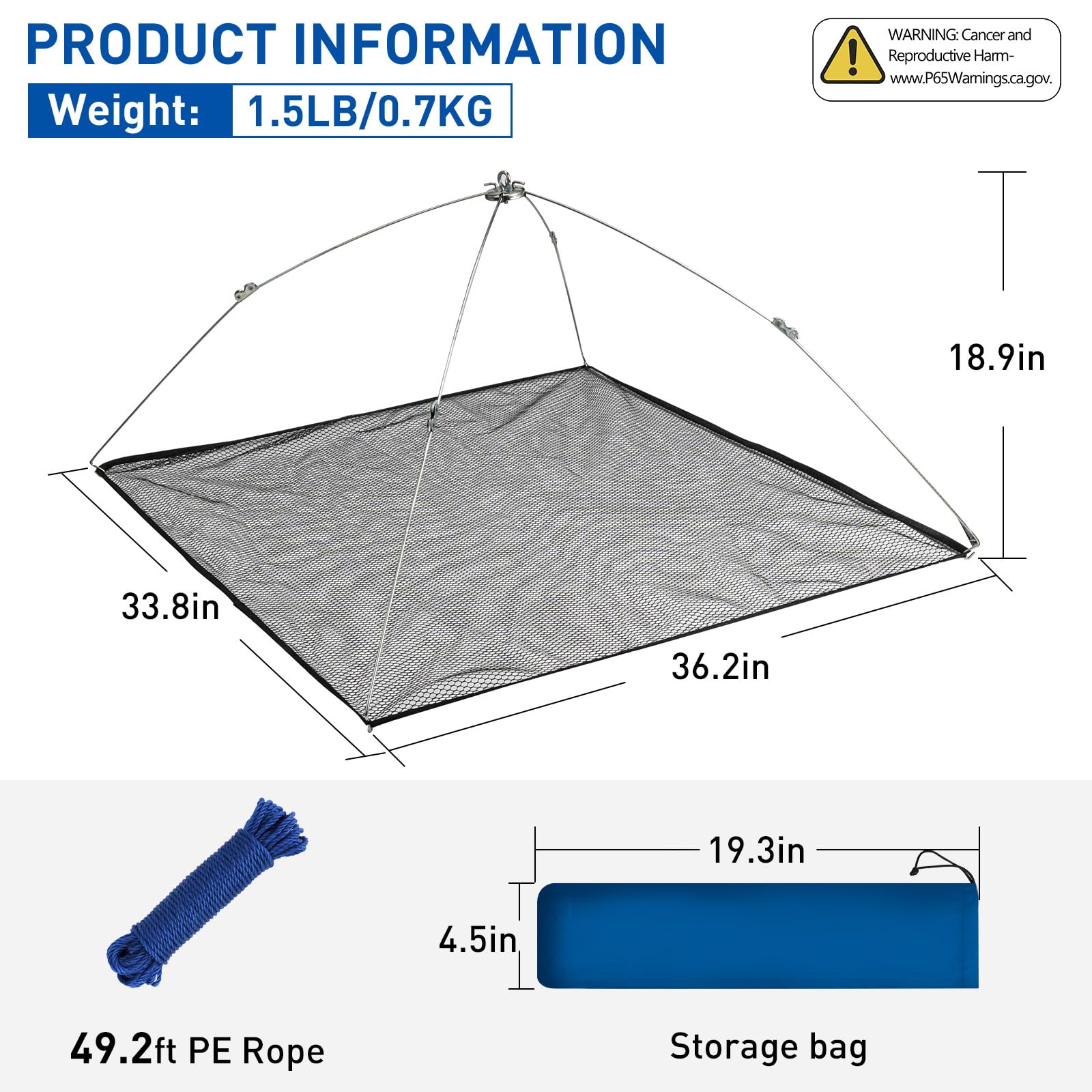 36.2 x 33.8 inch rubber seine net