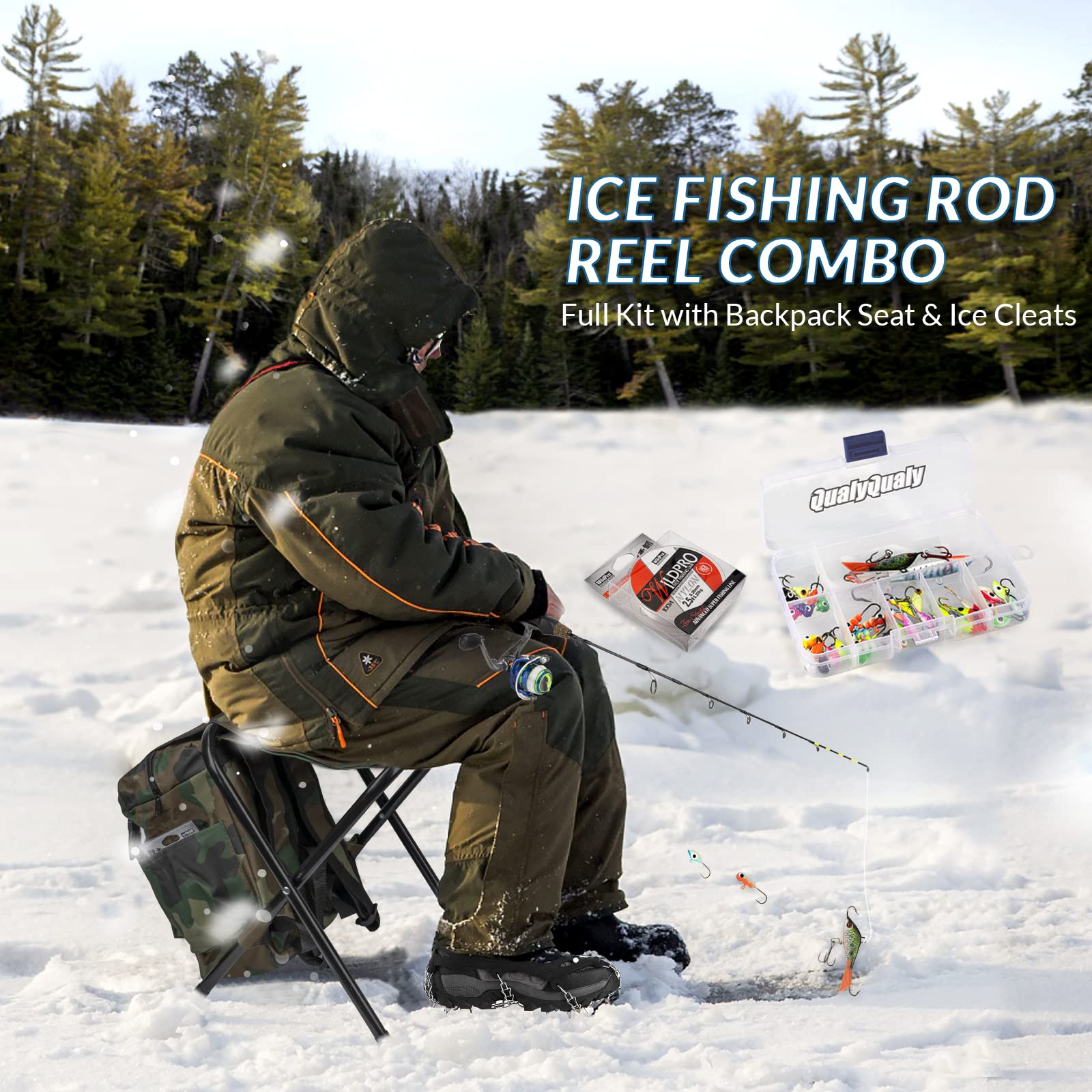 38-piece ice fishing jig assortment in plastic box