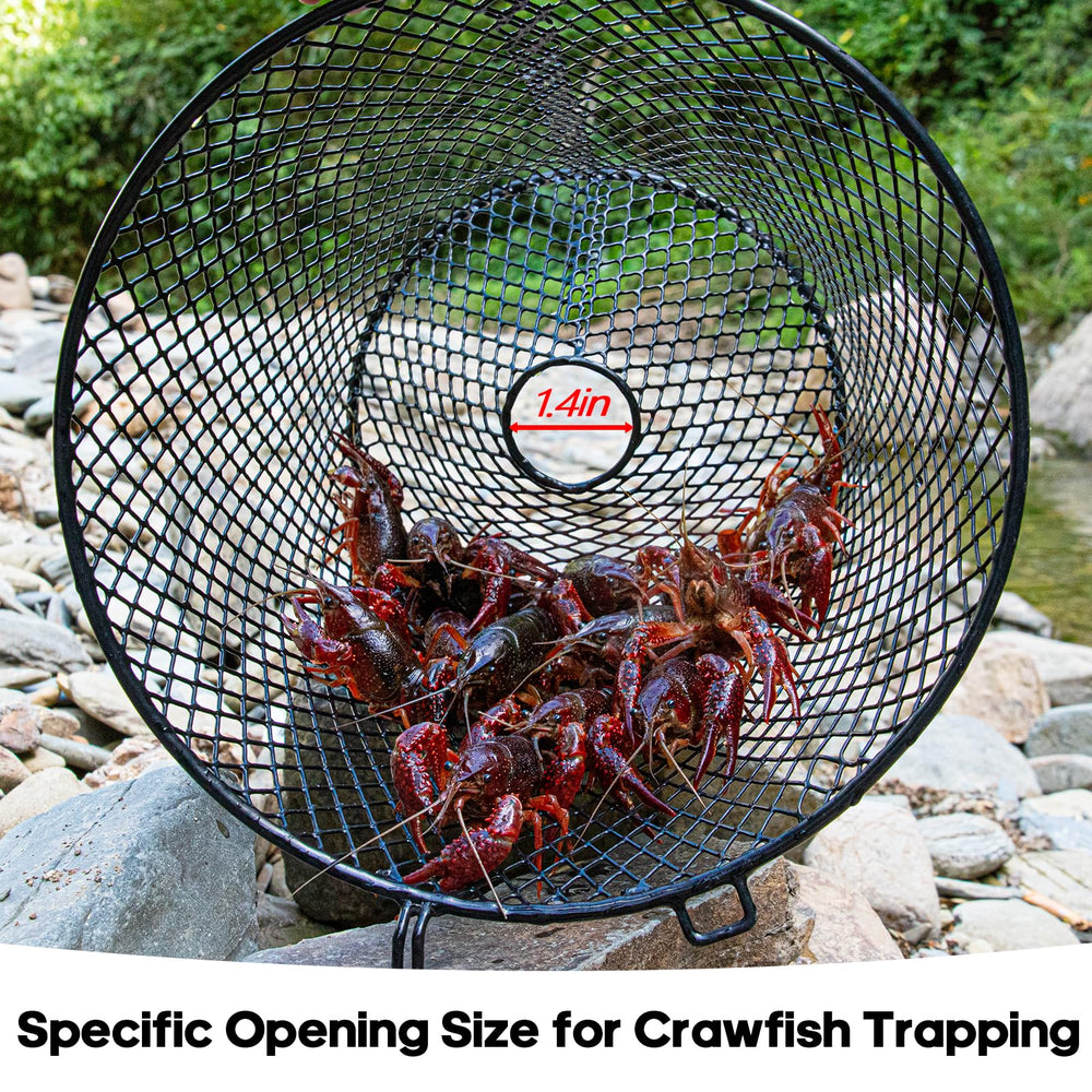 Close-up of vinyl-coated steel crawfish trap for corrosion resistance