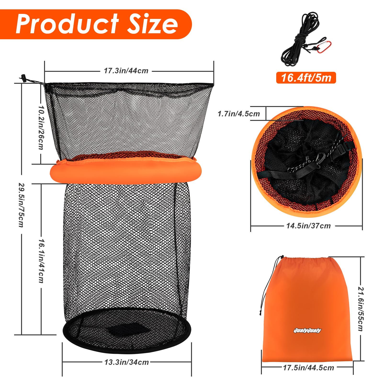 QualyQualy 5m rope and orange float enhance reach and control.