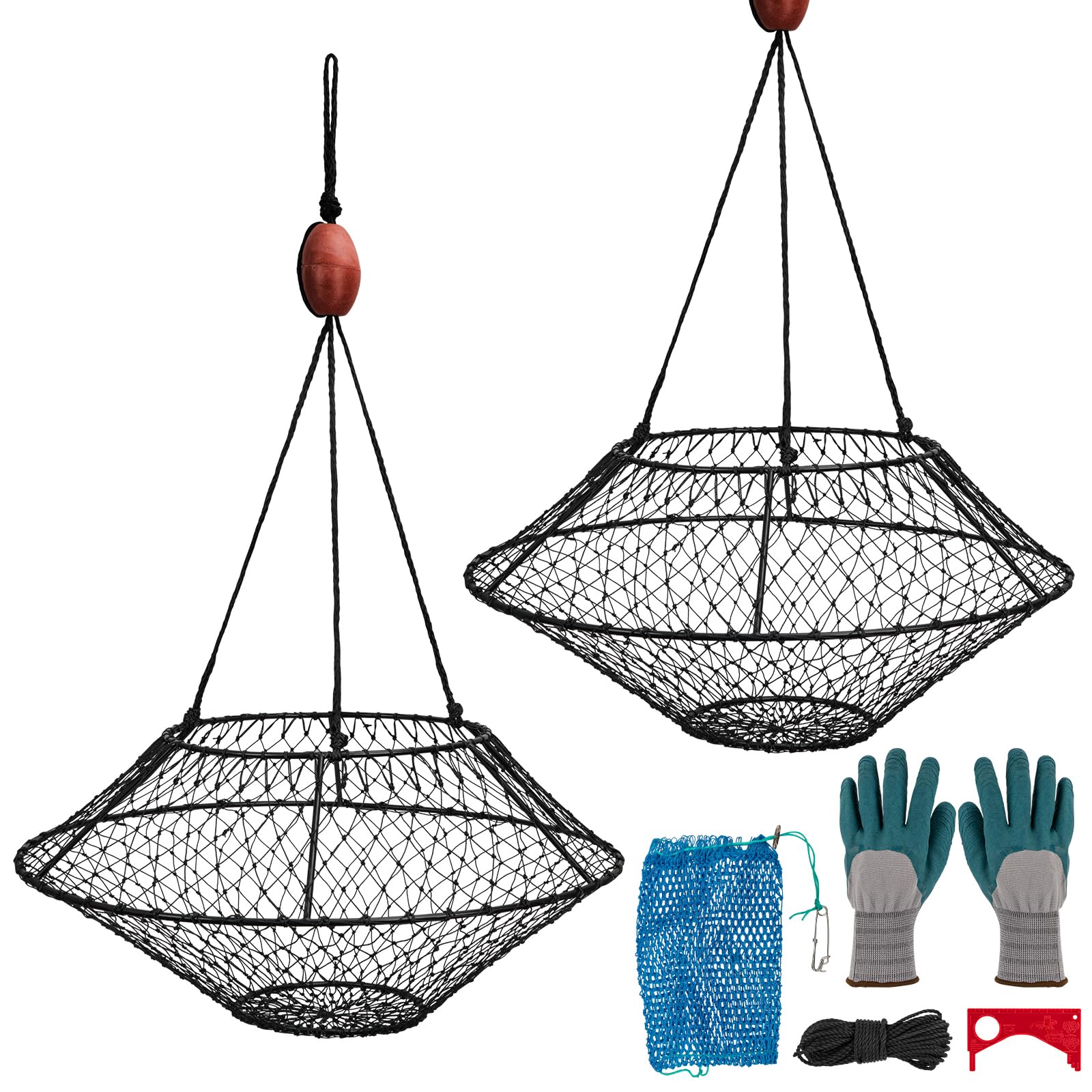 QualyQualy crab ring trap net with steel frame and vinyl coating, 24x16.5 inch, front view