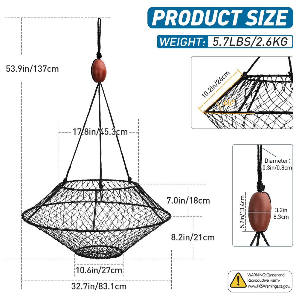 Full crab trap dimensions: 32x16.5 inches