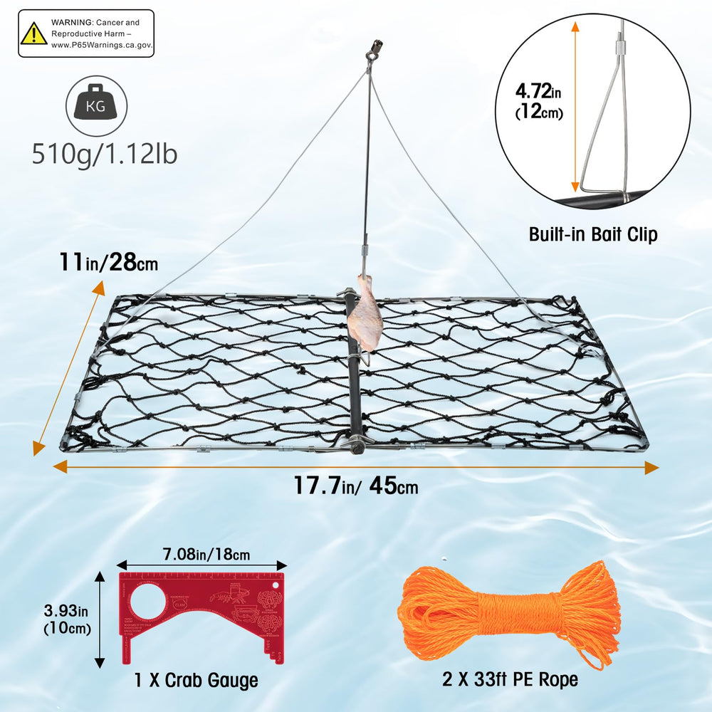 QualyQualy crab trap with 33 ft rope for versatile casting from pier or beach.