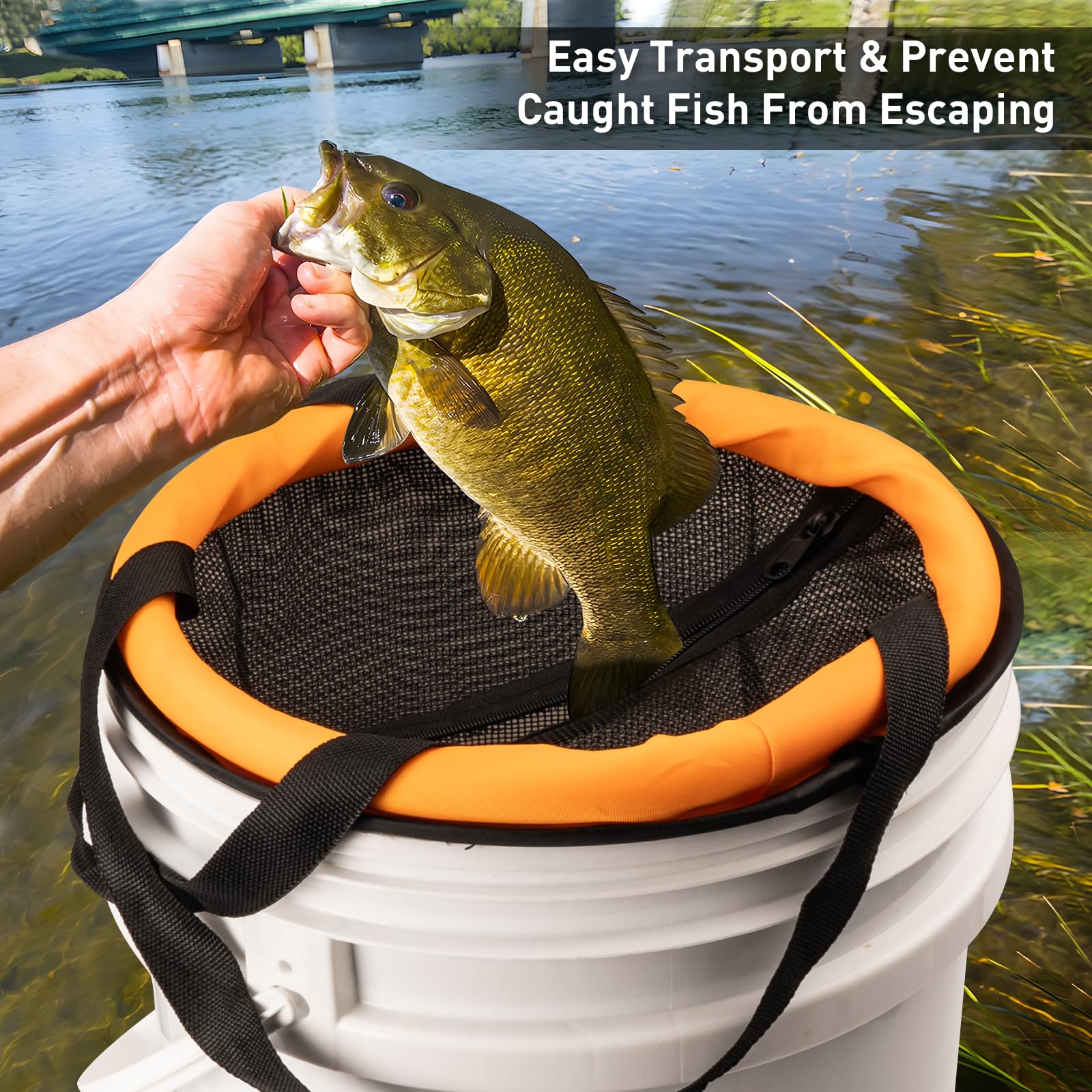 Basket tethered to a kayak as a live-well insert