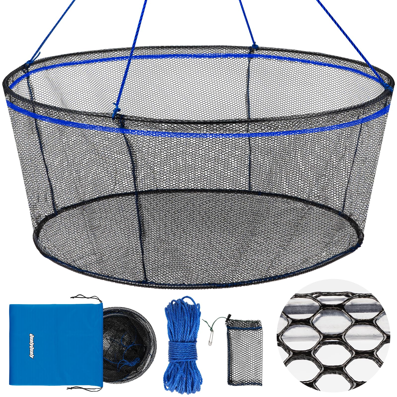 QualyQualy foldable fishing net stored in its bag for easy portability.
