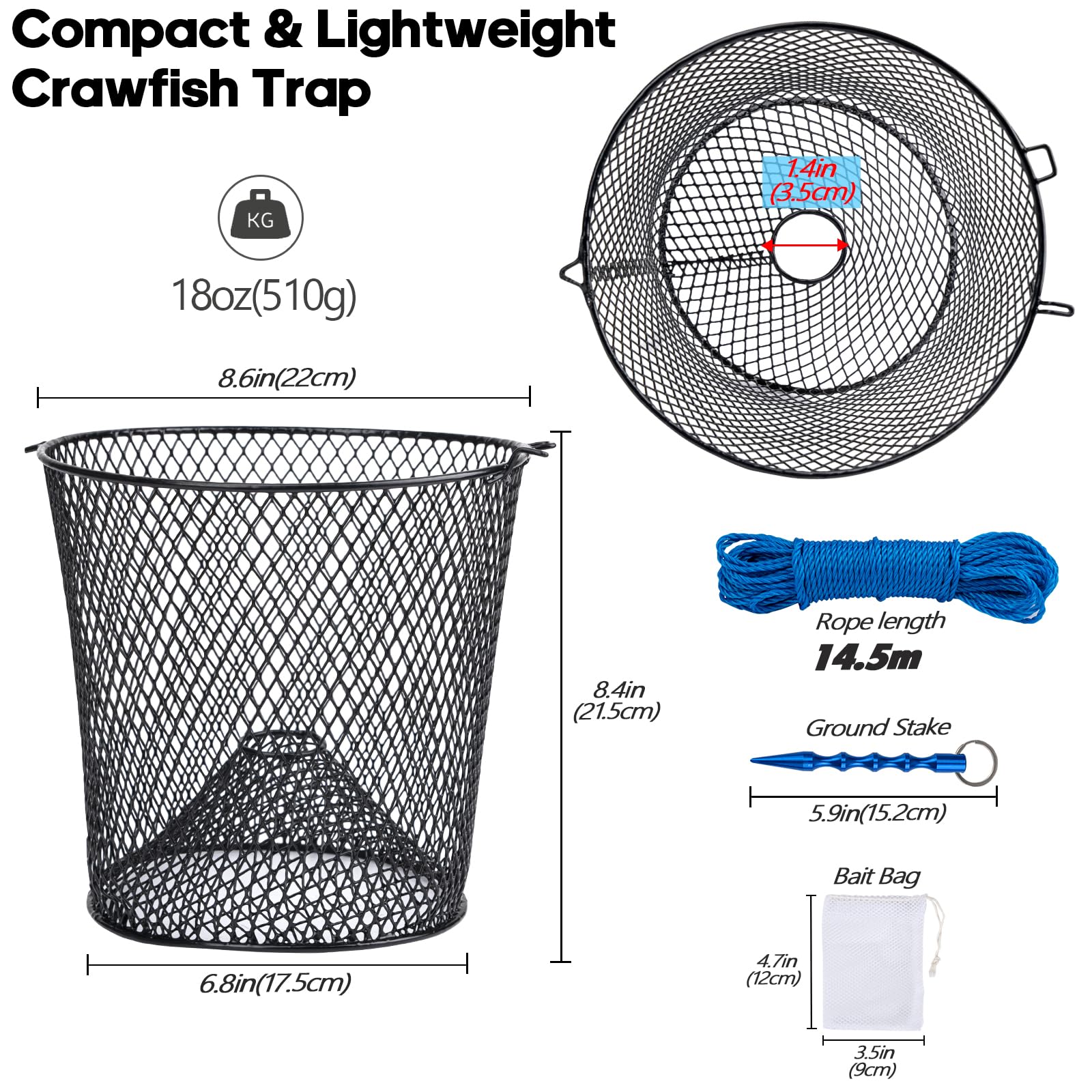 All components included: traps, ropes, bait bags and ground stakes