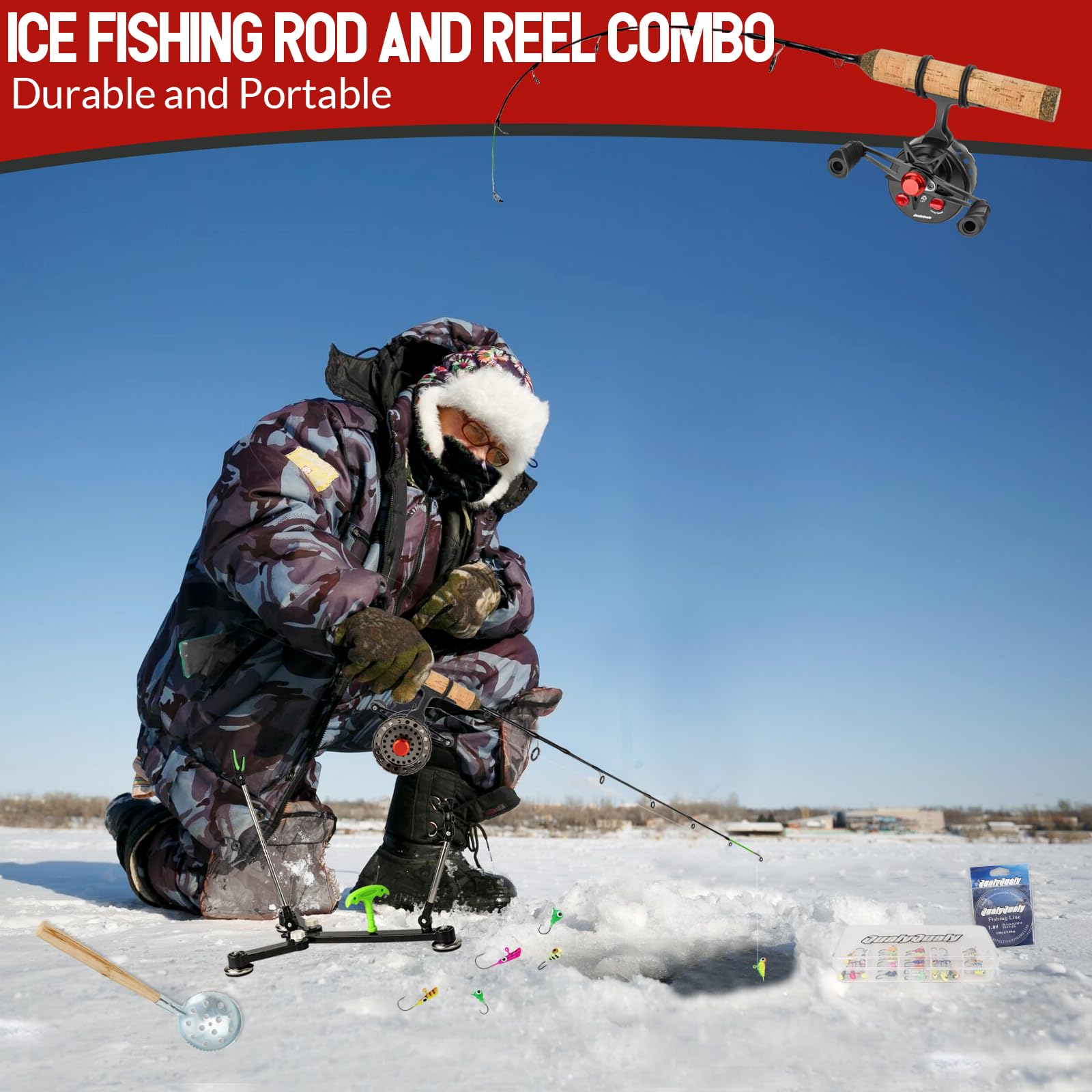 QualyQualy ice fishing holder stand shows sturdy stainless steel design for stable multi-spot setups.