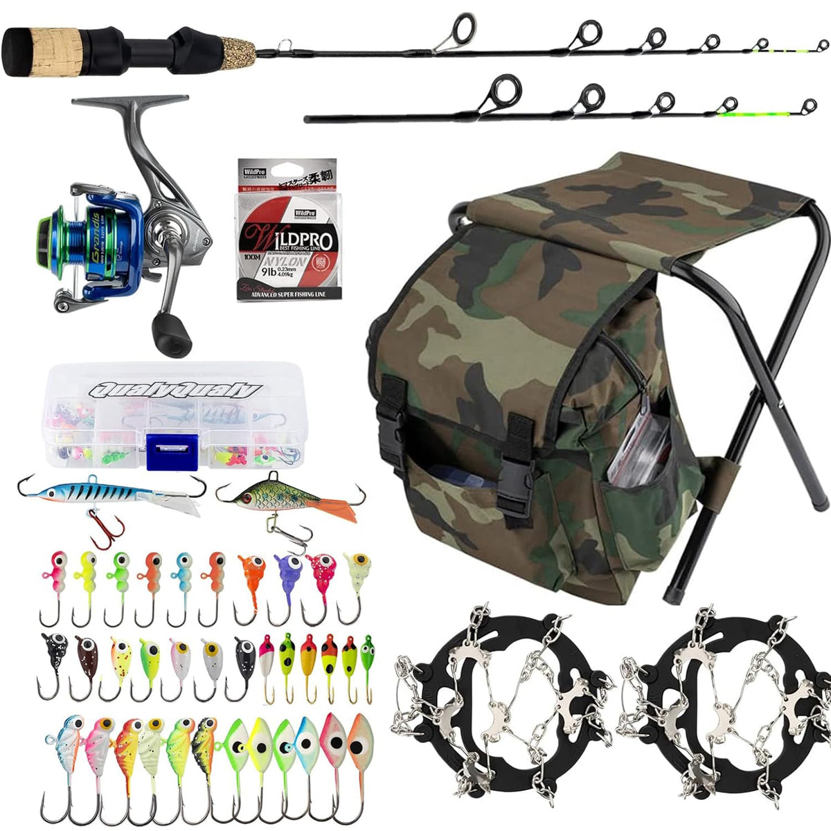 QualyQualy ice fishing rod and reel combo on display