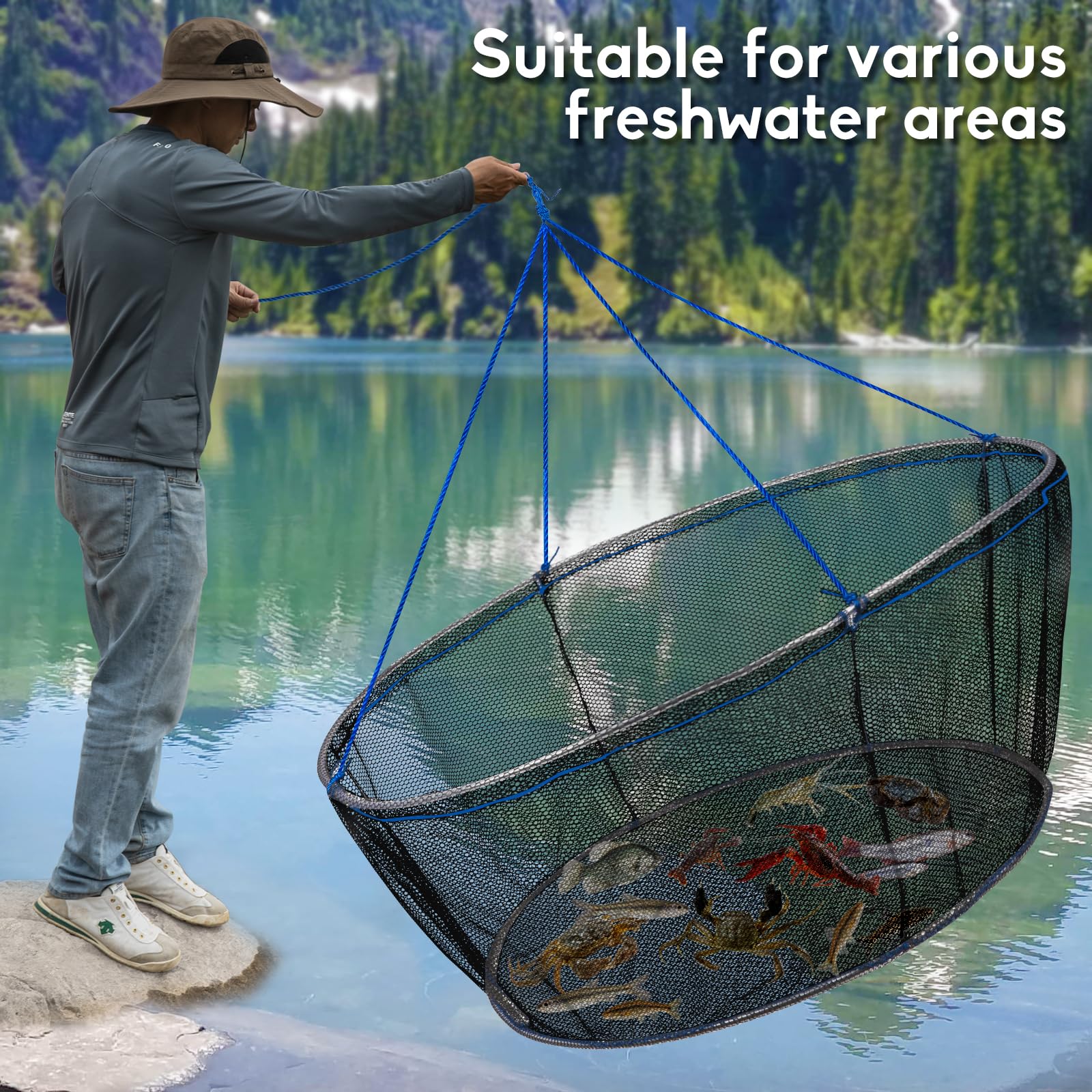 QualyQualy fishing net includes a 15m rope for versatile pier use.