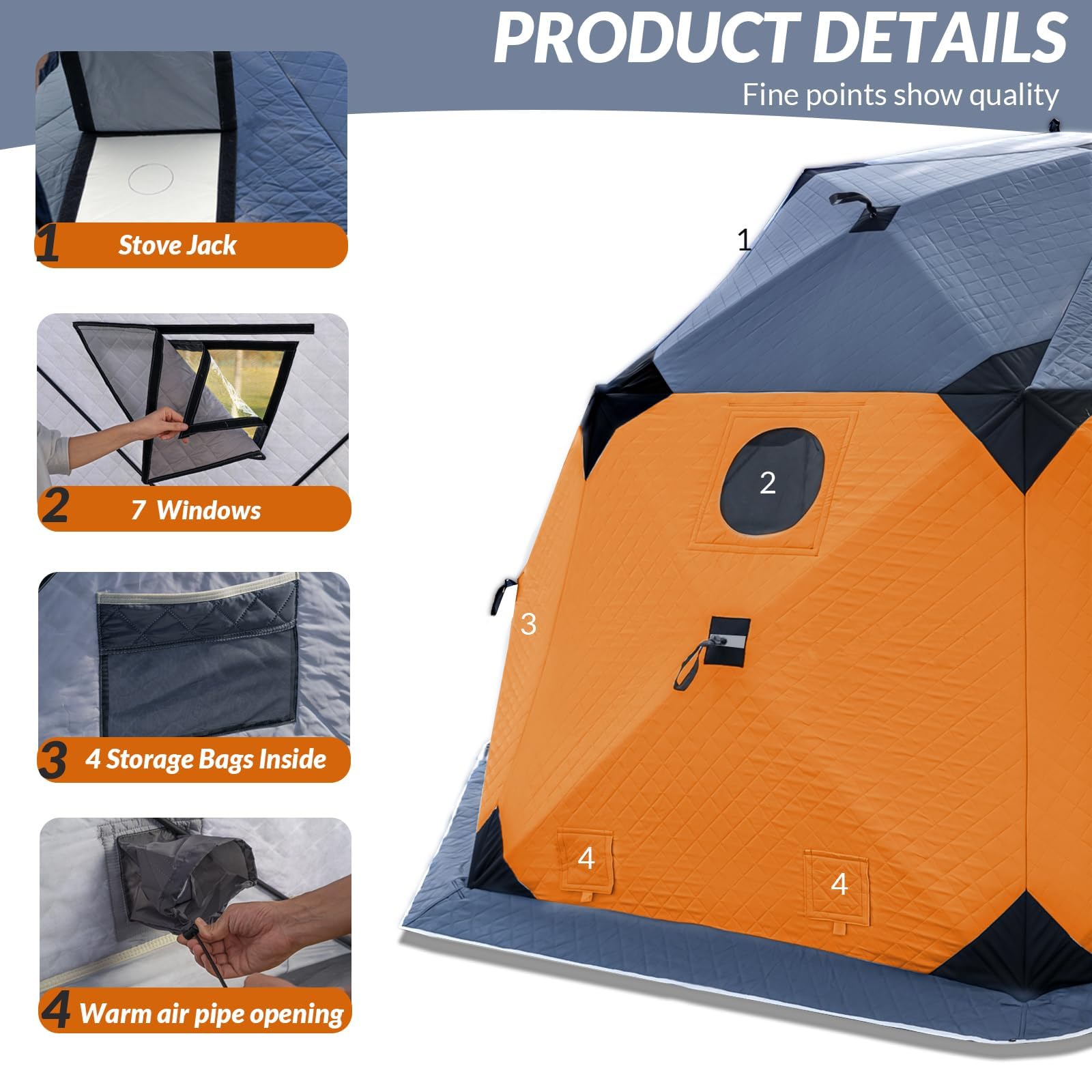 Windproof insulated ice fishing tent with 600D Oxford fabric