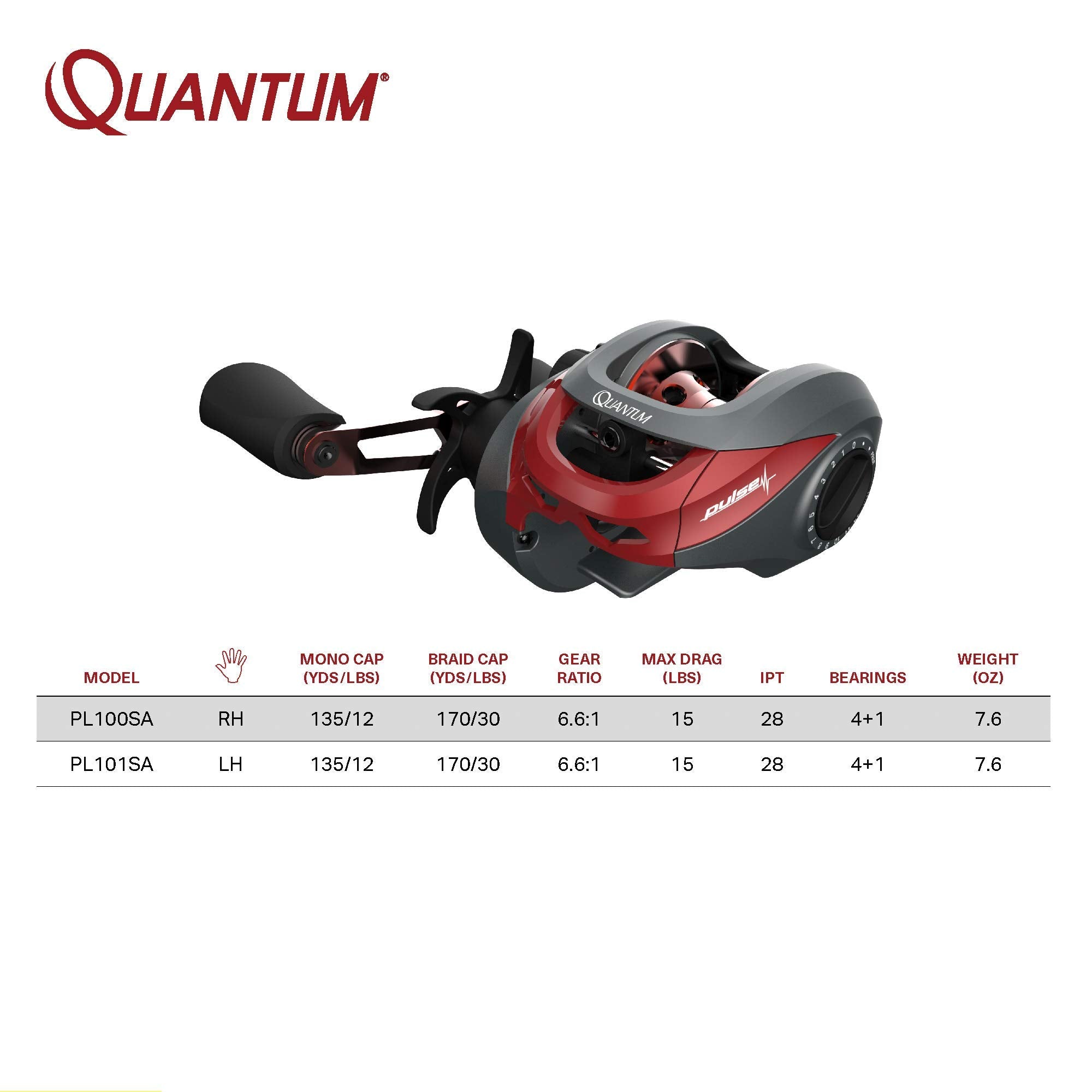 Quantum Pulse reel with oversized 90mm handle for improved leverage.