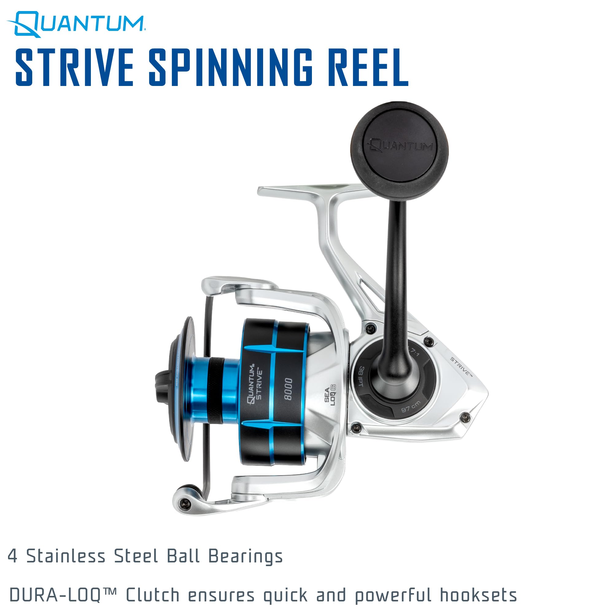 Quantum Strive 8000 spinning reel held in hand