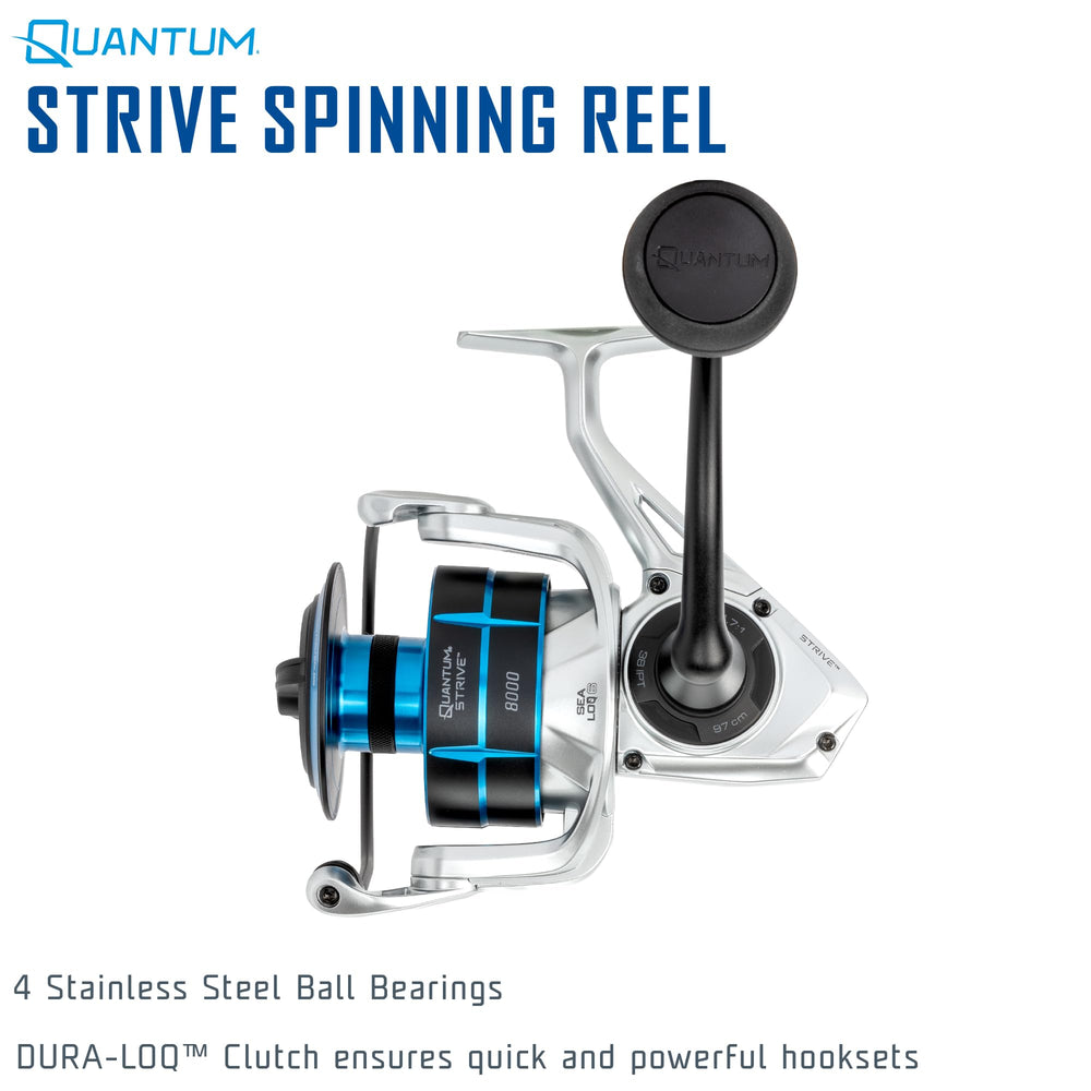 Quantum Strive 8000 spinning reel held in hand