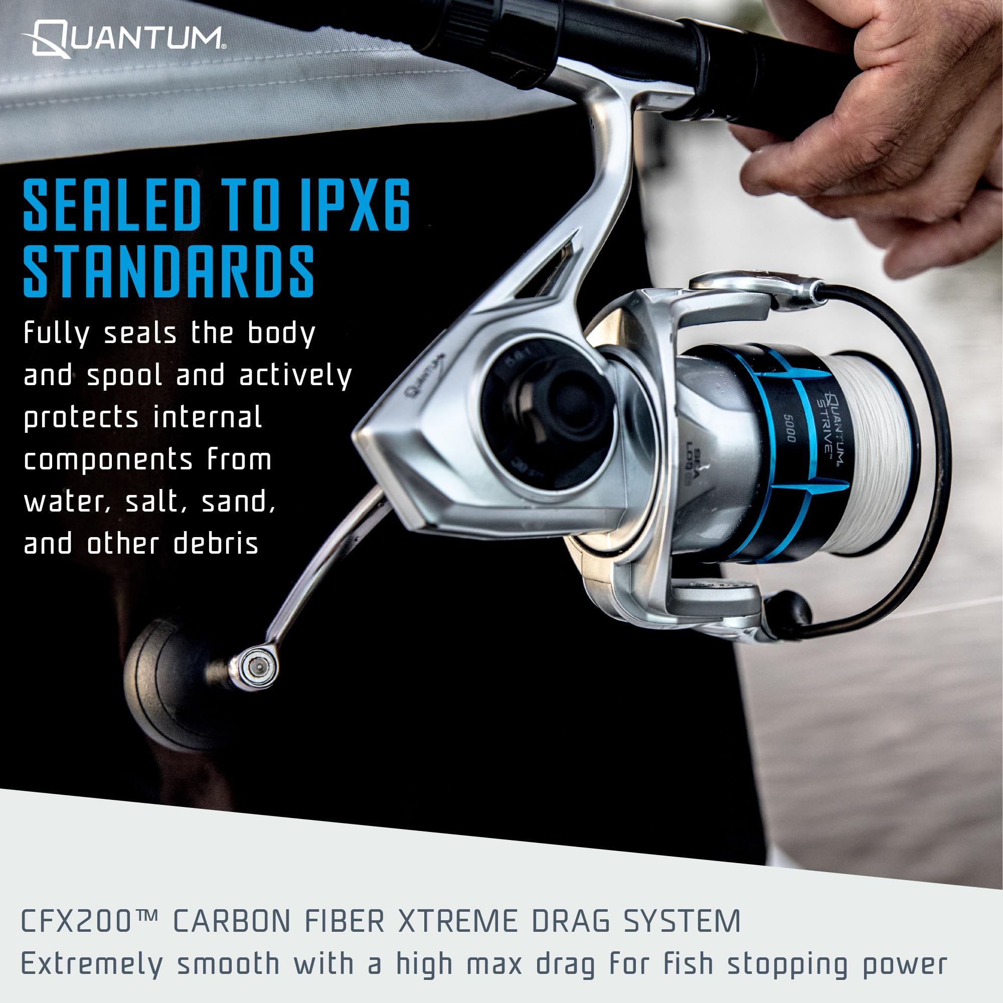 Quantum Strive HD304 guides close-up preventing line scratches.