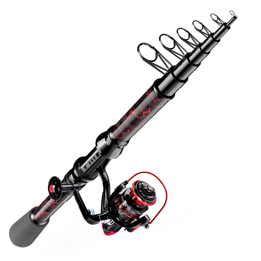 QudraKast blaze-pattern rod-reel combo boosts casting confidence.