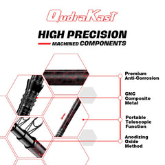 QudraKast carbon fiber telescopic rod demonstrates lightweight portability.