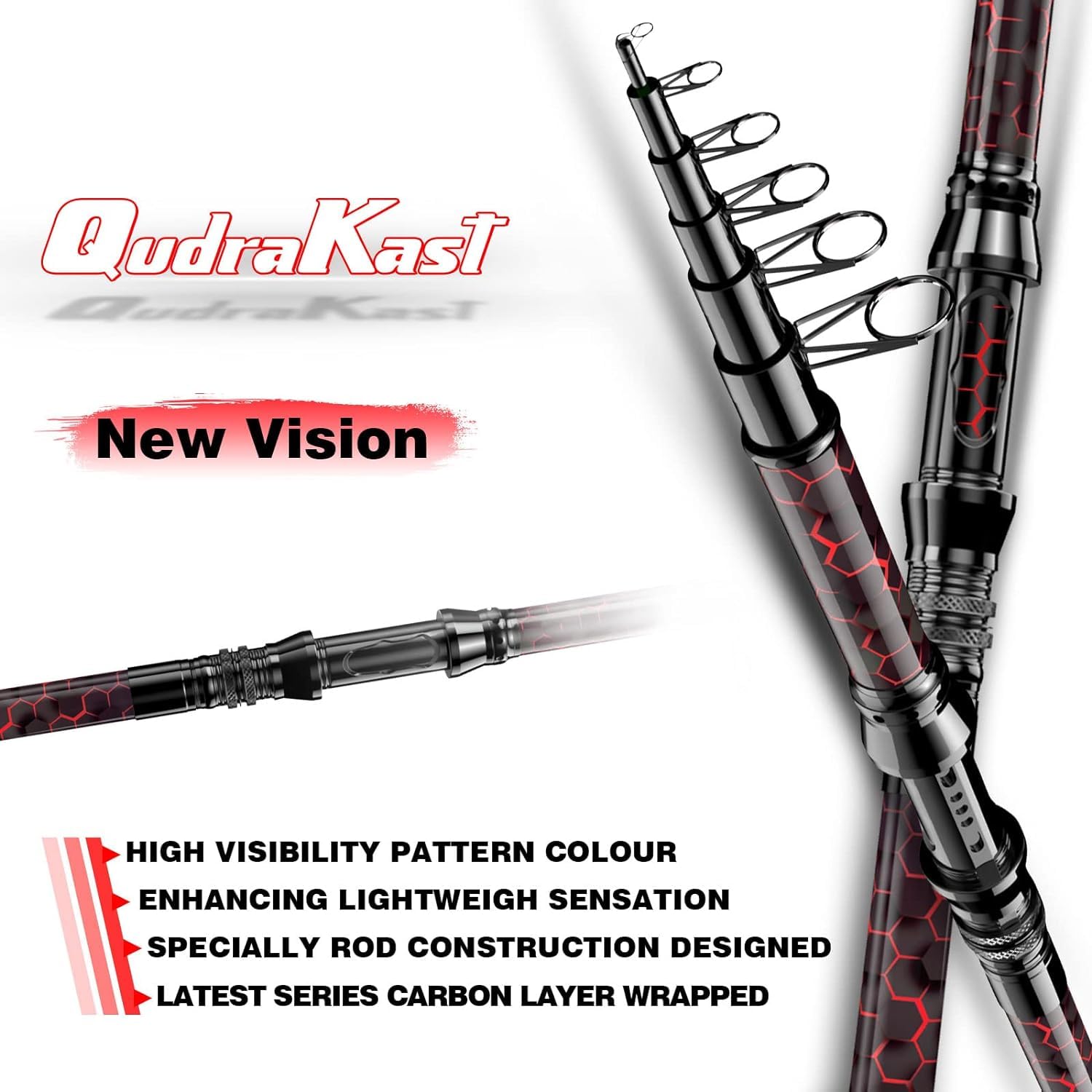 QudraKast cross-wrap rod detail showcases premium design.
