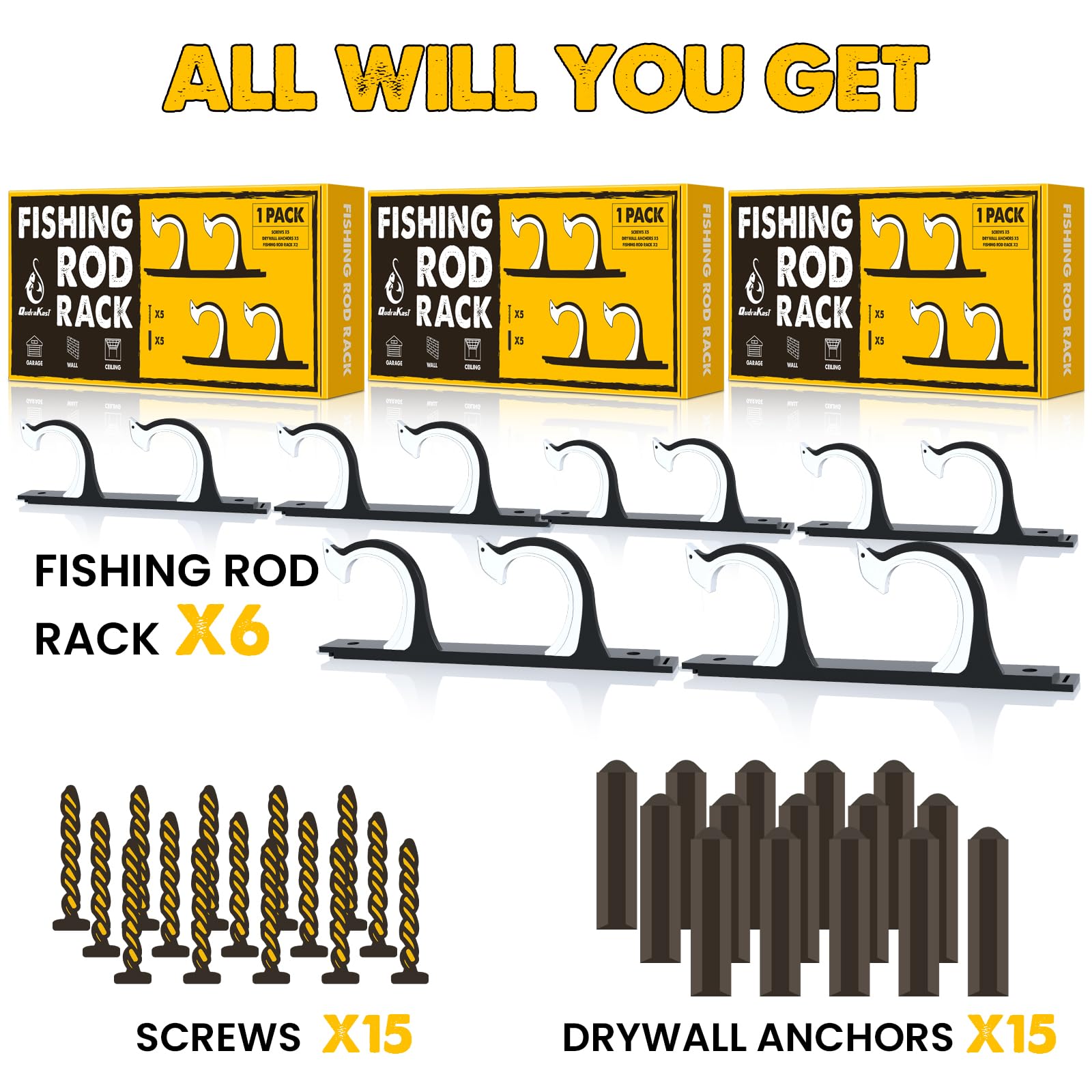 Organized garage with multiple QudraKast rod holders