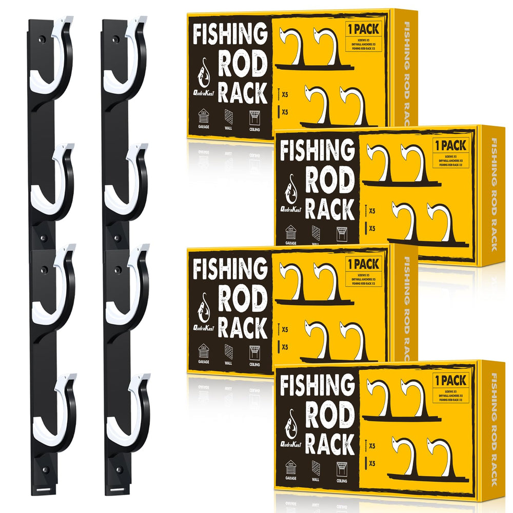 QudraKast horizontal fishing rod holder mounted on garage wall