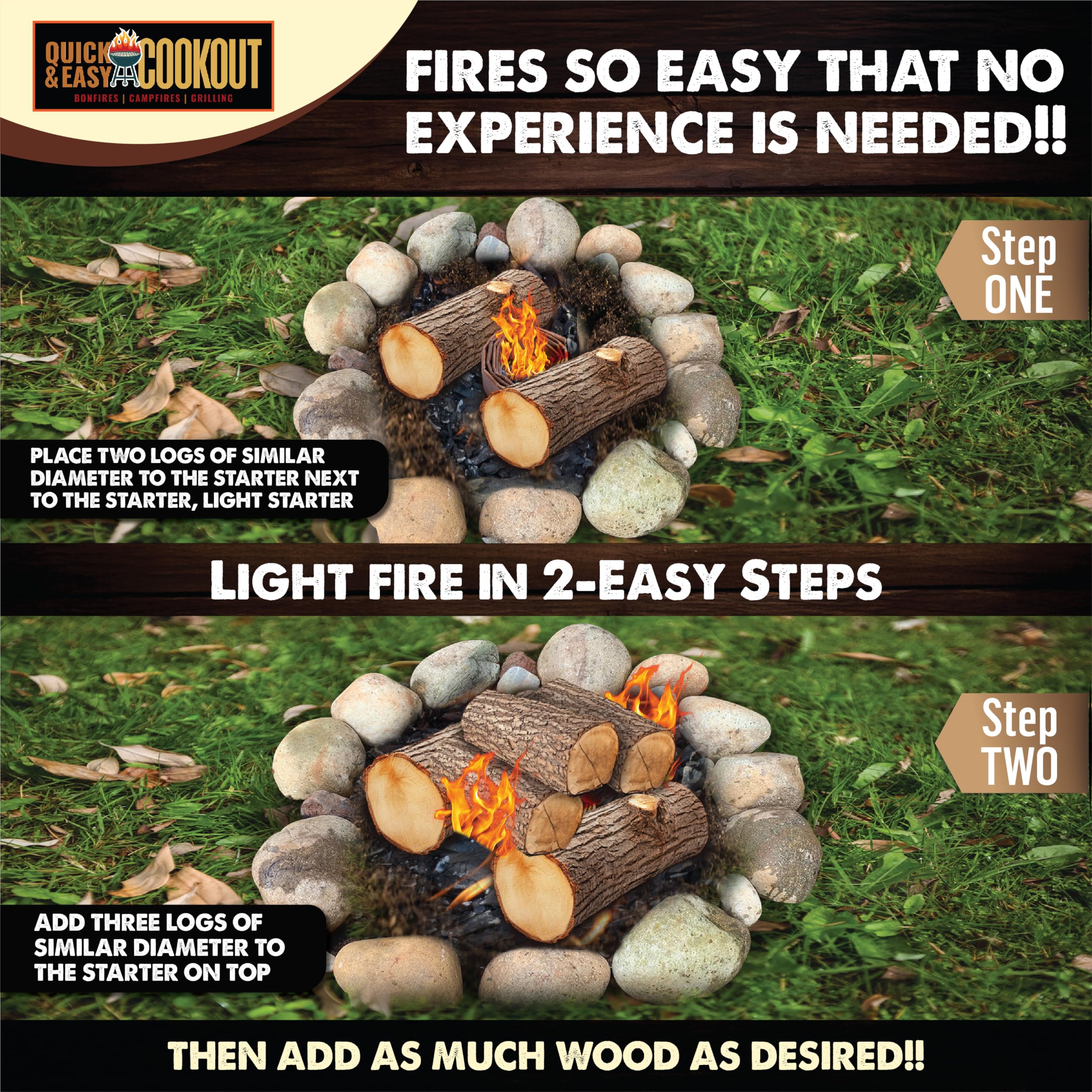 Quick Easy Cookout setup graphic guides fast simple fire starting outdoors