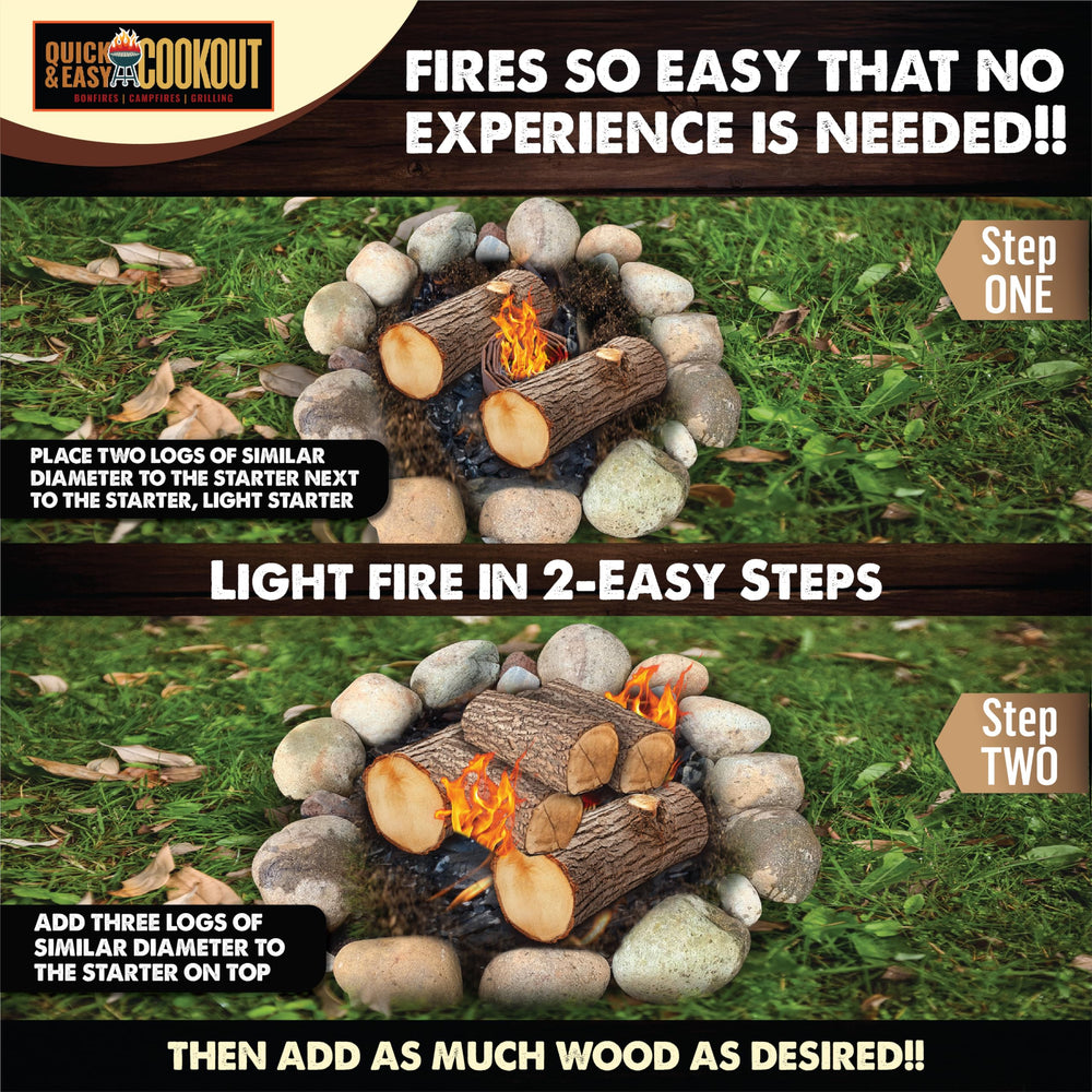 Quick Easy Cookout setup graphic guides fast simple fire starting outdoors