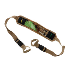 Close-up of the bow sling quick-release disconnect fasteners