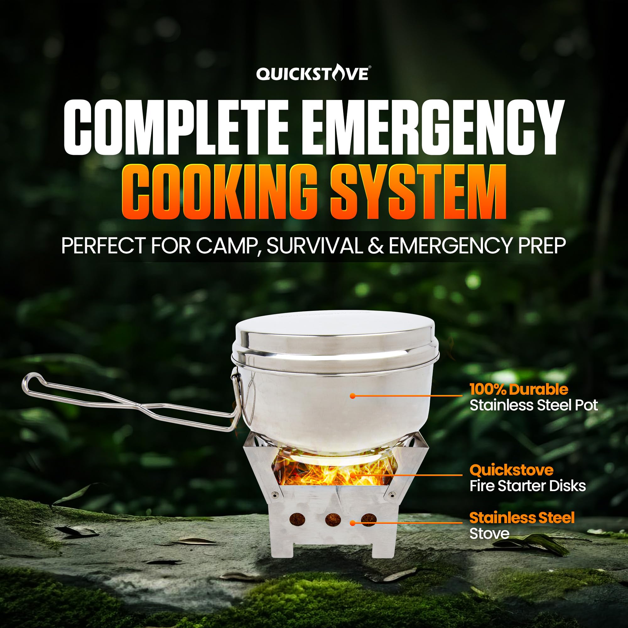 QuickStove stainless pot with lid showcases versatile cooking in the field.