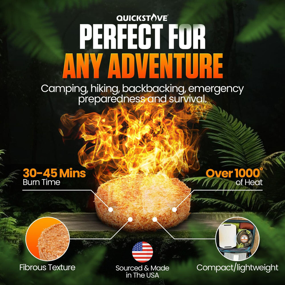 QuickStove waterproof fuel disks ignite in wet conditions for outdoor cooking