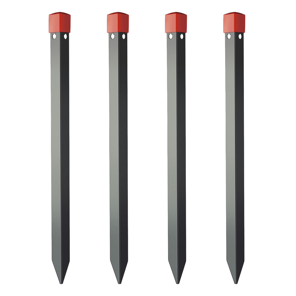 Quictent heavy-duty 24-inch steel tent stake secured in soil for a sturdy hold.