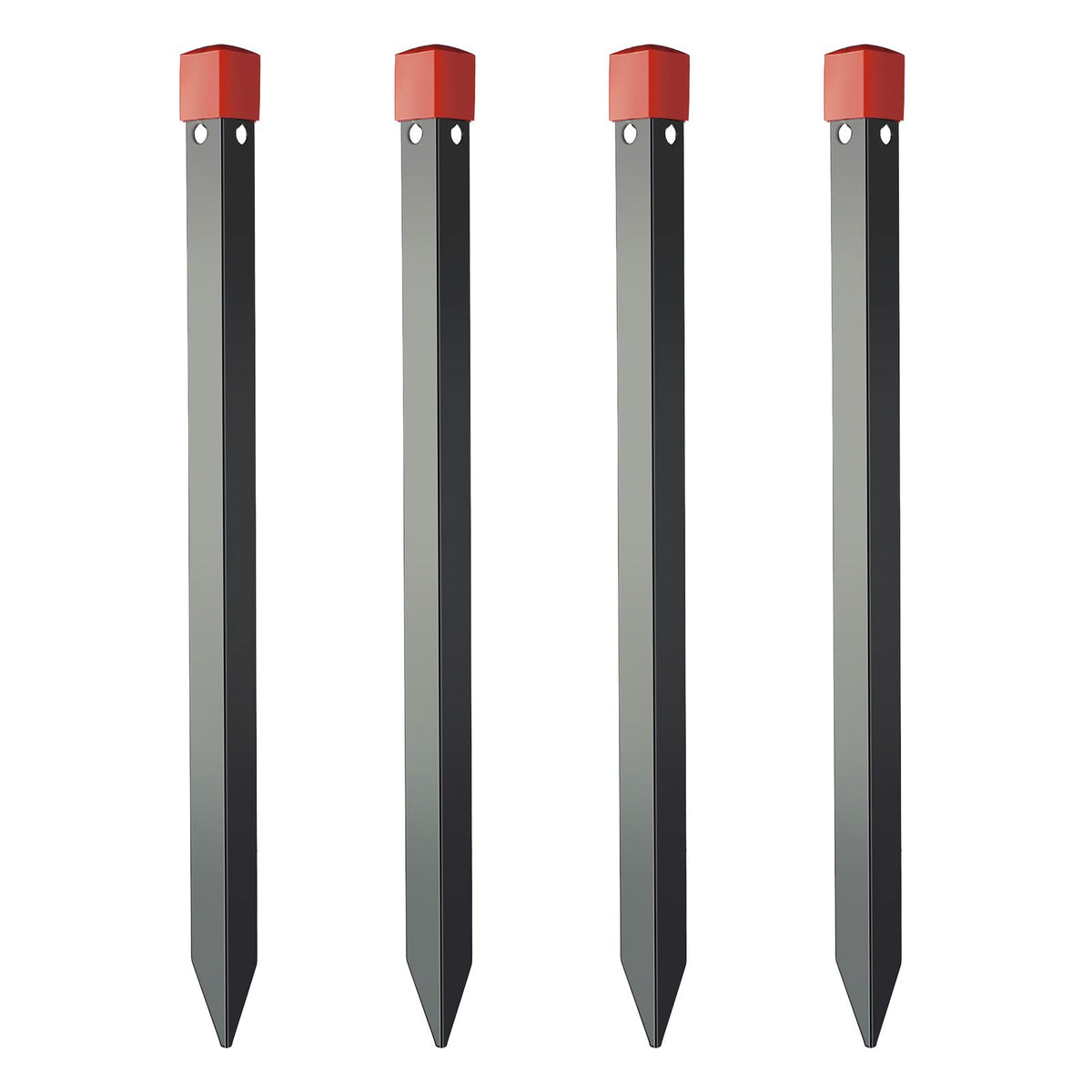 Quictent heavy-duty 24-inch steel tent stake secured in soil for a sturdy hold.
