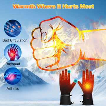 Quidnunc heated gloves fingers-back heat demonstrated for precise touchscreen use.