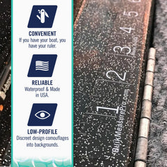 Quik Measure Pro waterproof self-adhesive ruler sticks firmly to smooth surfaces.