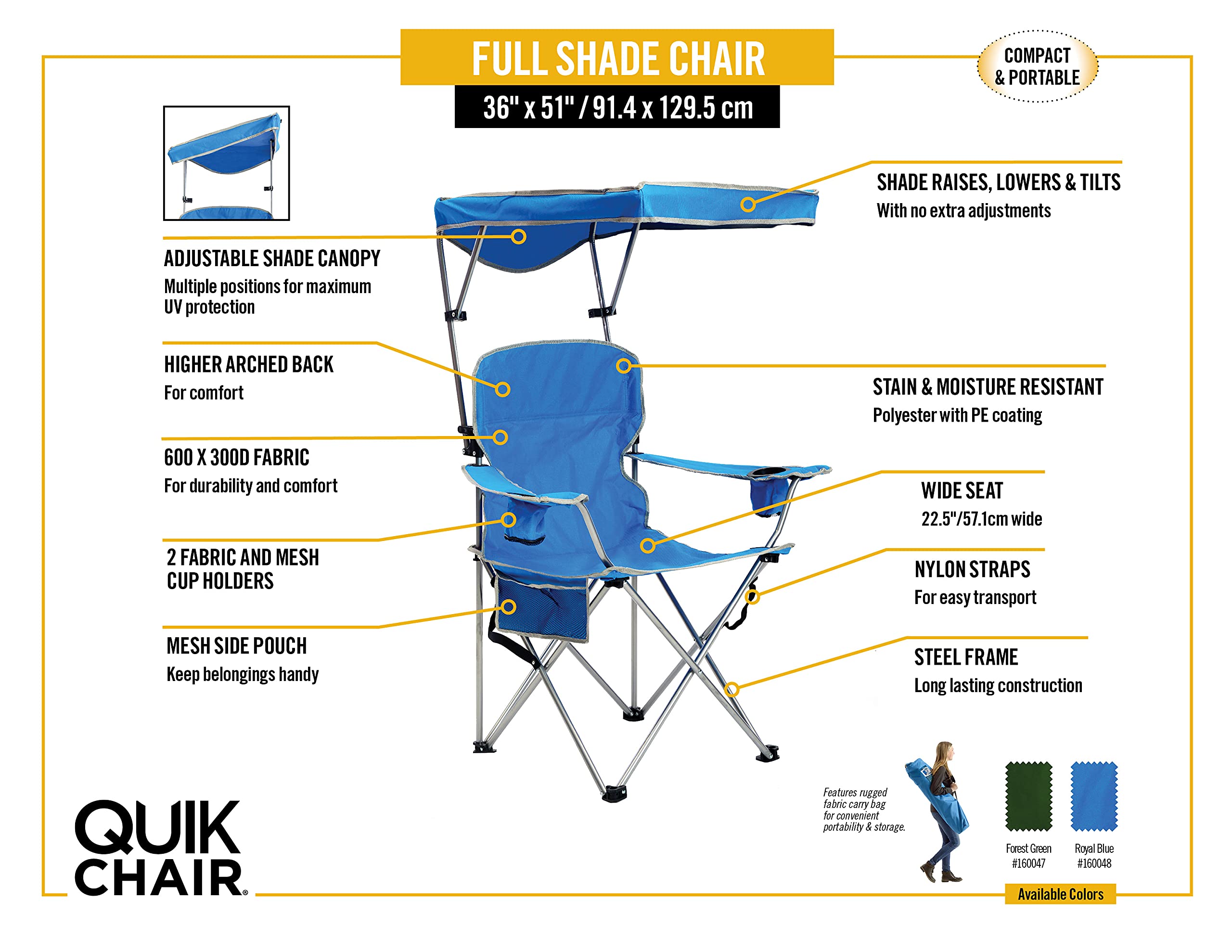 Quik Shade full size shade chair armrest with cup holder for drinks