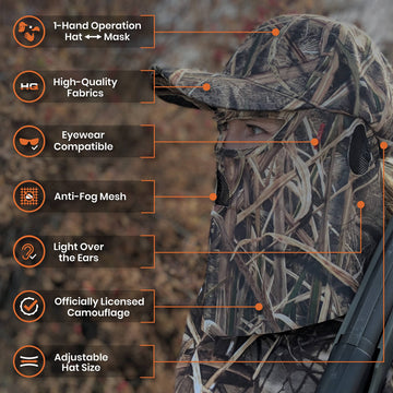 QuikCamo built-in face mask enables quick concealment during hunts