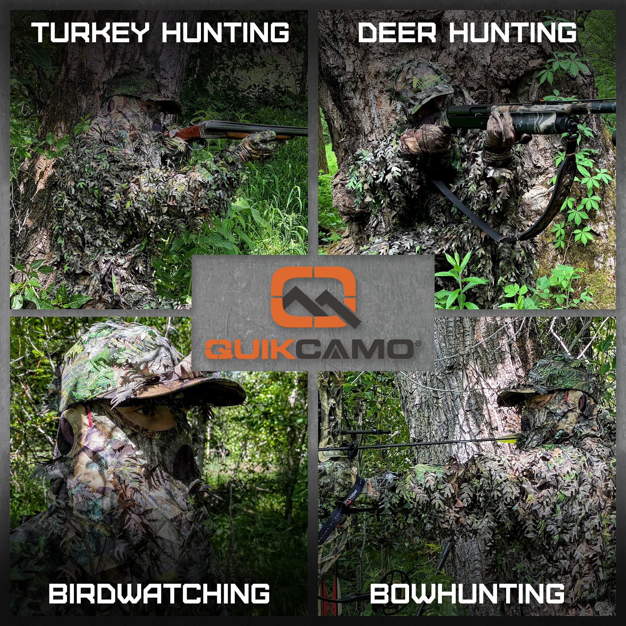 QuikCamo Leafy Suit four zippered pockets keep gear accessible and secure.