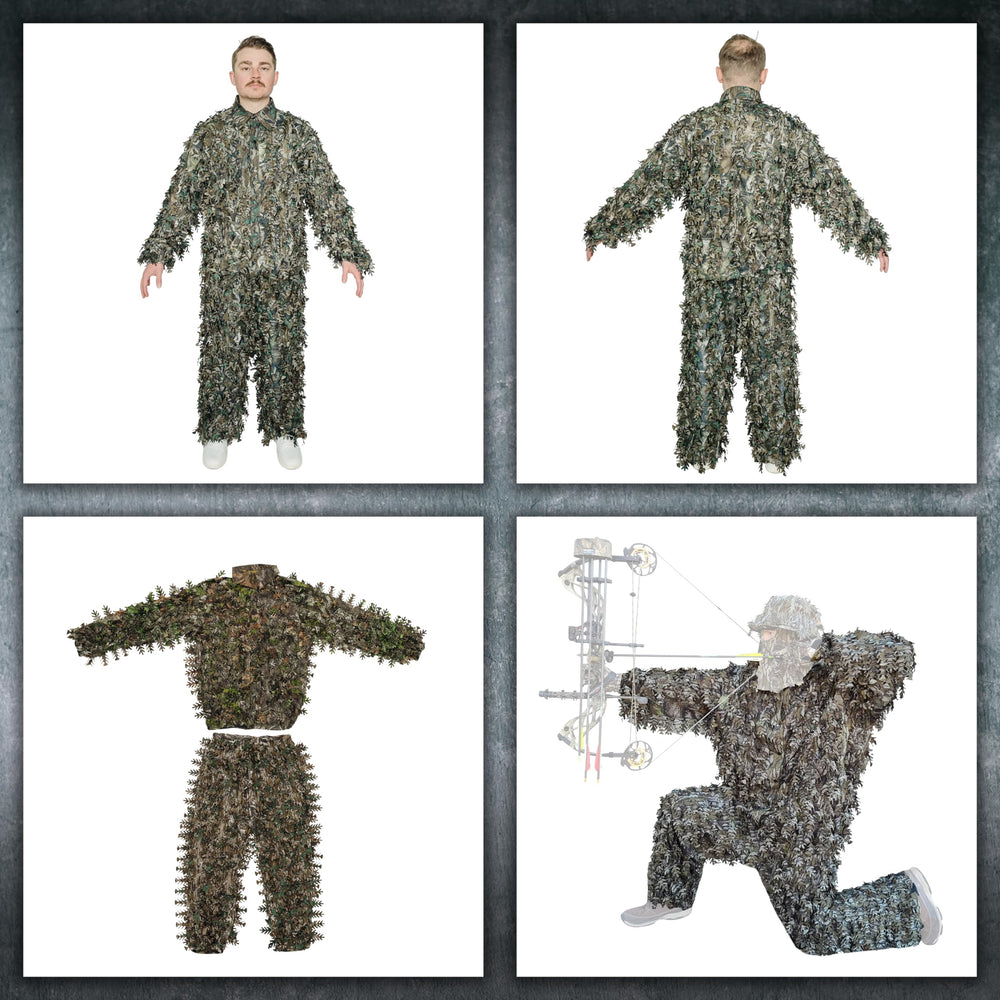 QuikCamo Leafy Suit packable in reinforced mesh bag for easy transport.