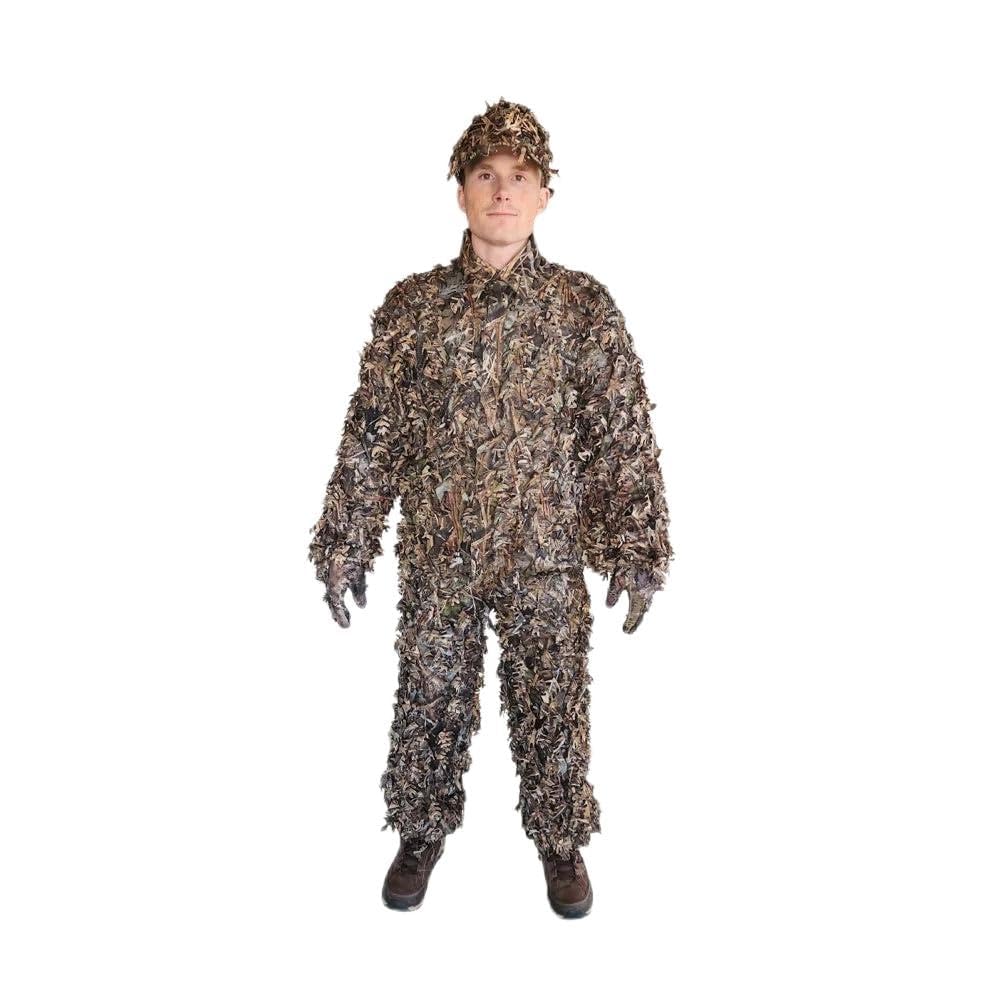 QuikCamo Mossy Oak 3D Leafy Camo Ghillie Suit for stealthy turkey hunting in dense brush