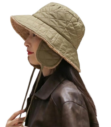 Green quilted bucket hat for women - front view