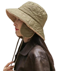 Green quilted bucket hat for women - front view