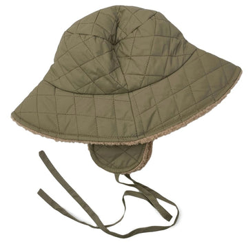 Green quilted bucket hat for women - earflap detail