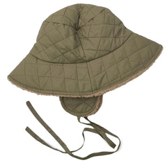 Green quilted bucket hat for women - earflap detail