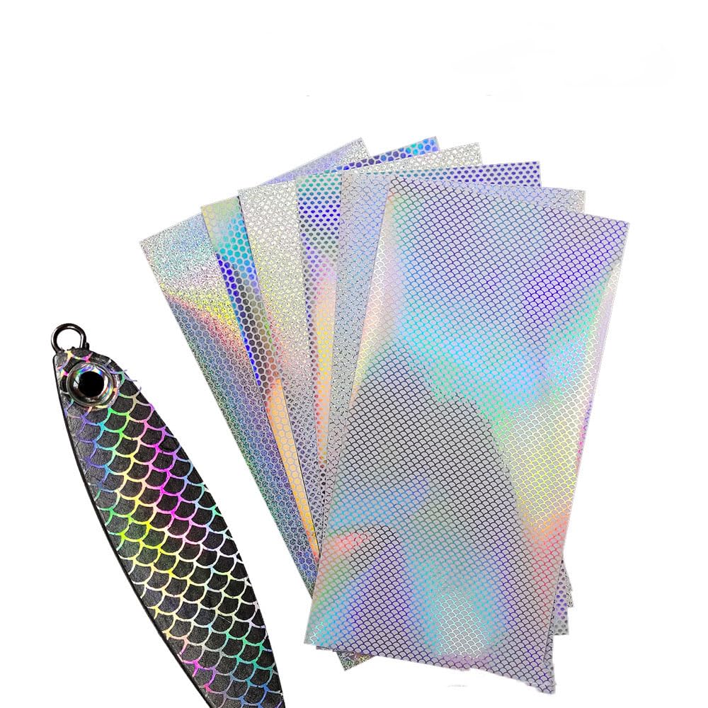 Quintathletic holographic fish scale tape shimmers on a lure underwater