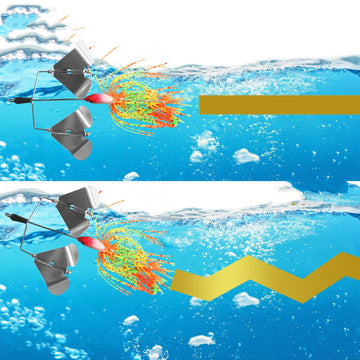 Quintathletic spinner bait leaves bubble trails to mimic prey movement underwater