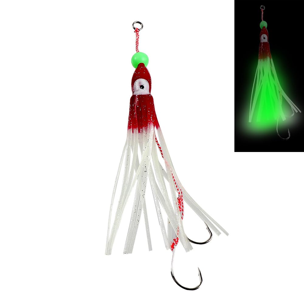 Quintathletic orange glitter squid jig lure adds color contrast for trolling