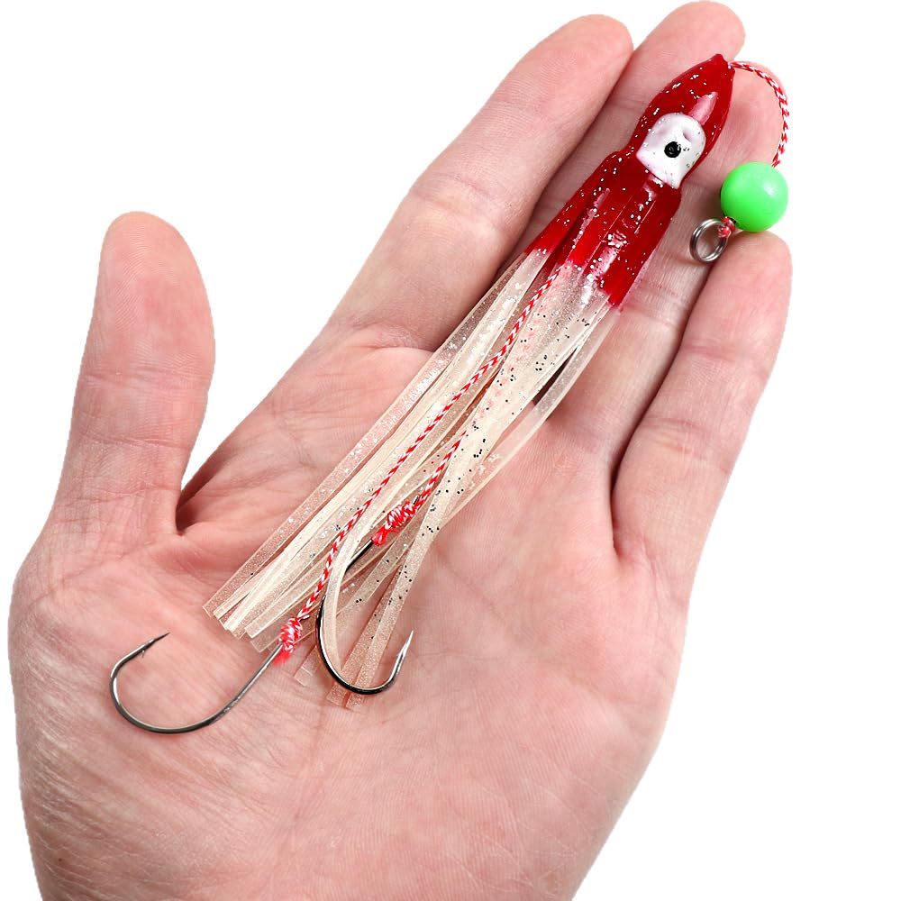 Quintathletic pink glitter squid jig lure enhances visibility near structures