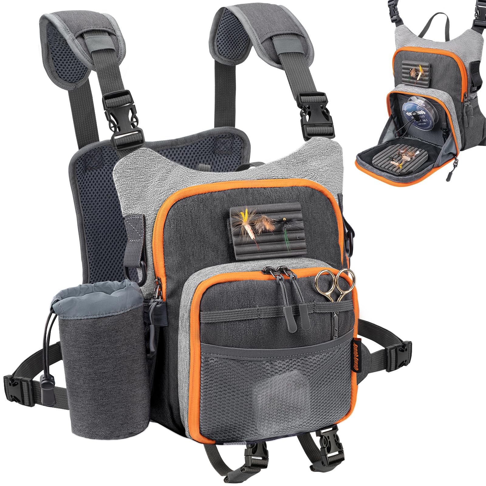QulayQualy Fly Fishing Pack front view showing chest pack with workstation