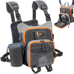 QulayQualy Fly Fishing Pack front view showing chest pack with workstation